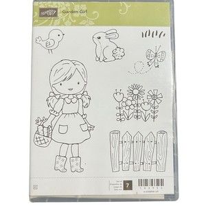 Stampin Up GARDEN GIRL Little Girl Flowers Bird Rubber Stamps Set 143952